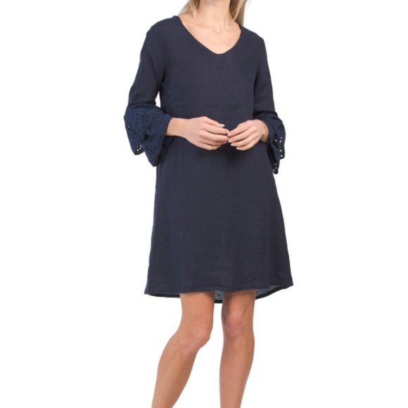 Rosemarine Linen Dress Navy V-neck Made in Italy size S - Picture 1 of 9